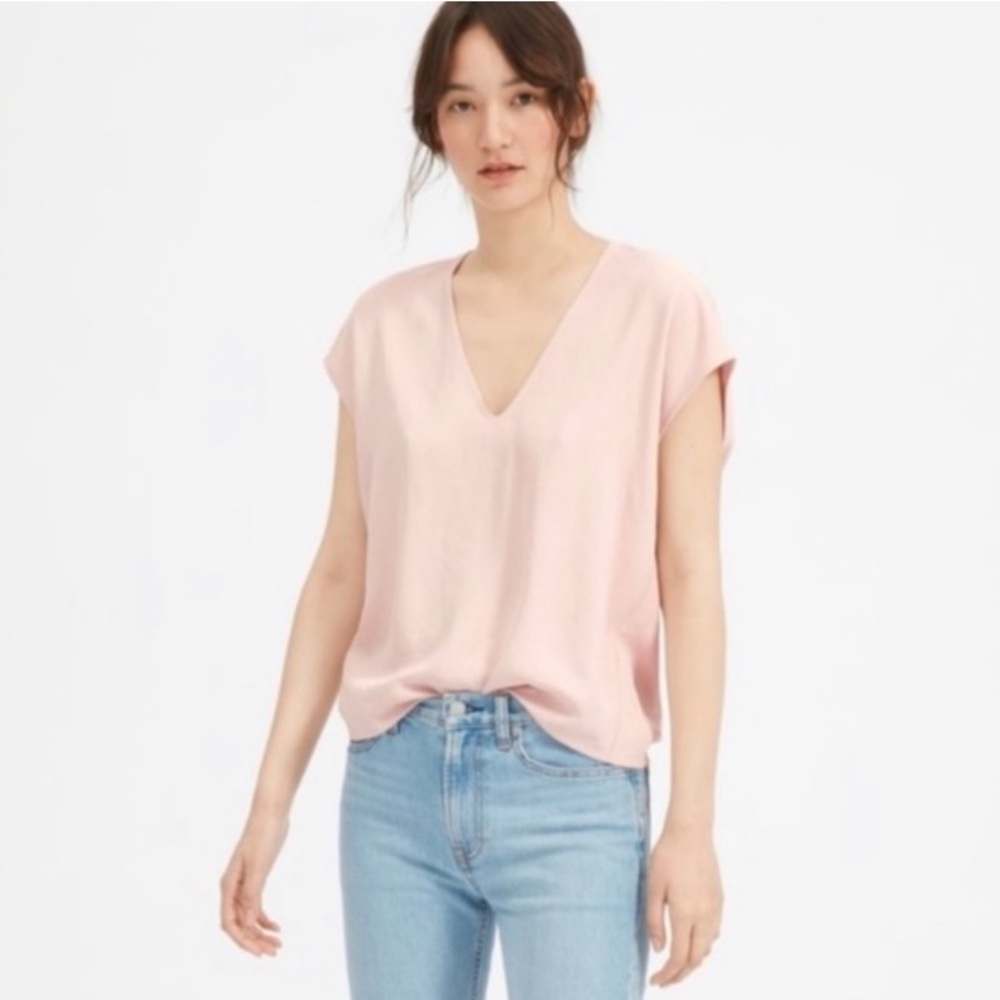 Everlane Japanese Go-Weave Light Pink V-Neck Blouse